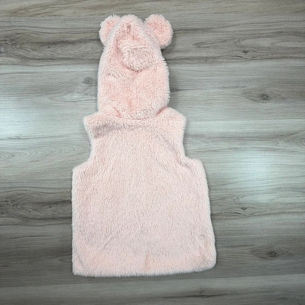 Disney‎ Baby Girls Pink Minnie Mouse Faux Fur Hooded Vest Size 6